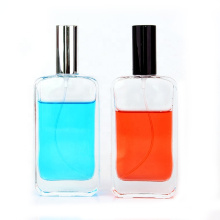 China Custom Wholesale Luxury Empty square flat clear 100ml Glass Perfume spray Bottle with Mist Atomizer
